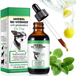 Wurmkur Hund Tropfen 60ml, Kräuterentwurmer mit Probitika, Verbesserung der Verdauung, Immunitätsschub, Anti-Parasiten, Breitband-Hakenwürmer, Sicher, Effektiv, Wurmkur für Hunde