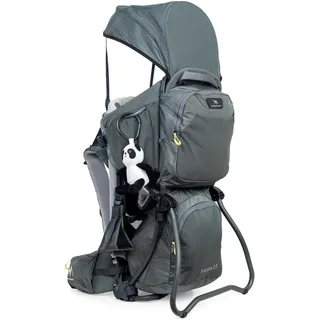 Dromader Kraxe Kindertrage Wandern - Verstellbarer Sitz - Schlafstützkissen - Ausfahrbares Sonnendach - RückenSchoner-Tragesystem - Thermotasche - Panda Olive