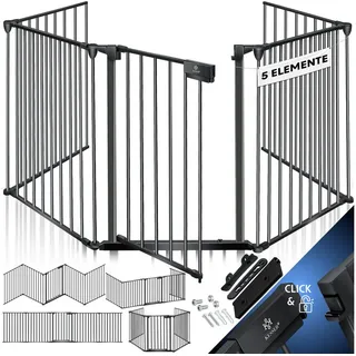 Kesser Kesser® Kaminschutzgitter Mit Tür Metall Ofenschutzgitter Laufgitter Laufstall Absperrgitter Tierschutzgitter Türschutzgitter Für Kinder-sicherung Schwarz
