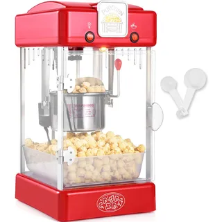 Vevor Popcornmaschine, 300 W 2,5 oz Kessel 4 QT pro Ladung, Tisch-Popcornmaschine mit PP-Tür, inkl. 2 Schaufeln und Tablett, Kino-Stil, rot