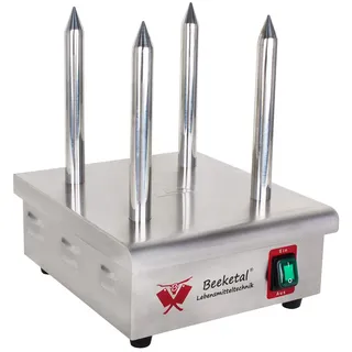 Beeketal 'BHG-BW4' Profi Gastro Hot Dog Brötchenwärmer Dornentoaster mit 4 Heizspießen zum Erwärmen von gleichzeitig 4 Hot Dog Brötchen, Spießtoaster aus Edelstahl mit 200W
