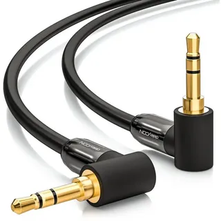 deleyCON 0,5m Klinkenkabel 3,5mm AUX Kabel Stereo Audio Kabel Klinkenstecker 90° Gewinkelt für PC Laptop Handy Smartphone Tablet KFZ HiFi-Receiver Schwarz