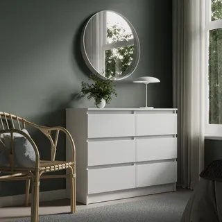 home collective Kommode weiß mit sechs Schubladen, Schlafzimmer Flur, Schrank, Sideboard, Highboard, Breite 100 cm Höhe 77cm