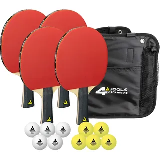 JOOLA Tischtennis Set: 4 Schläger, Bälle, Tasche, Mehrfarbig | Perfekt für Familien und Freunde, Inklusive Transporttasche, Mehrfarbiges Design, Sofort spielbereit, Für Anfänger geeignet