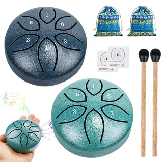 2 Stück Mini Steel Tongue Drum, Mini Zungentrommel Steel, 3 Zoll 6 Töne Zungentrommel Klein Pan, Handpan Steel Mit Schlägeln, Für Konzert Meditation Yoga Klangheilung Erwachsene