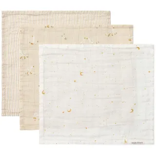 Little Dutch Mundtücher Spucktücher Mulltücher Musselin 3er Set (25x25 cm) Baumwolle Little Goose beige/weiß - Newborn Naturals