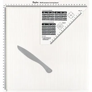 Rayher Scoring Board, Mehrzweck Falzbrett, 30,5 x 30,5 cm, inklusiv Falzbein + Maßdreieck, Falzwerkzeug zum Herstellen von Karten, Kuverts, Geschenkboxen in verschiedenen Größen, 50292000