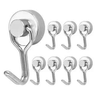 Poppstar Hakenmagnet Neodym, Karussell-Haken, Ø 16mm, Haftkraft 8kg, silber, 8 Stück