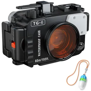 Sea Frogs 195 Feet/60 Meter Unterwasser Kamera Gehäuse wasserdichtes Gehäuse für Olympus TG6 Schwarz (Gehäuse + Rot Filter)
