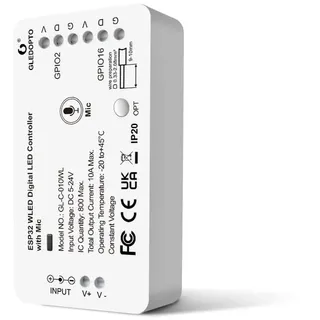 GLEDOPTO ESP32 WLED Controller Digital LED Strip Light Controller mit MIC Funktion DIY Lichteffekt 100+Support WS2811, SK6812, SM16703P, WS2812B, etc. Adressierbar Lichtleisten DC5-24V (Modern)