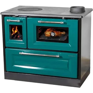 hosseven Kaminofen mit Backfach und Herdplatte 4012 Grün Holzofen 8 kW Holz Ofen Mehrfachbelegung Kamin Heizofen Küchenherd