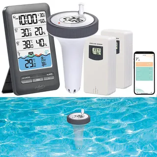 Infactory Smartes WLAN-Poolthermometer, IP67, 2 Außensensoren, Alarm
