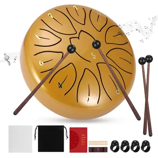 FORNORM Steel Tongue Drum, 6 Zoll Split Instrument 11 Tone Mini Handpan Drum Drum Set Stahl Drum für Yoga Meditation mit Schlägel und Plektren