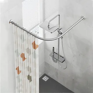 Duschvorhangstange L Form Ohne Bohren Badewanne, Silber Eck Duschvorhangstange 120 X 120 Cm, Edelstahl Duschstange Für Duschvorhang,als Duschstange, Kleiderstange Oder Raumteiler