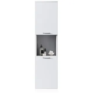 SONNI Hochschrank Badezimmerschrank Hochschrank Bad Badezimmermöbel Badschrank schmal Hochglanz Grau/Weiss 30cm breit hängend weiß