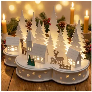 Gravidus Beleuchtete LED Weihnachtsstadt mit Rentieren Weihnachtsdeko