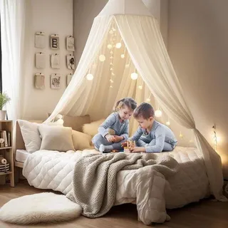 Baldachin für Kinderzimmer, Bettvorhang Babybett, rundes Insektennetz, 56 x 230 x 450 cm (weiß) - Weiß
