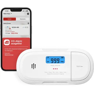 X-Sense Smart-Kohlenmonoxidmelder, WLAN-Kohlenmonoxidmelder, Echtzeit-Push-Benachrichtigungen über X-Sense Home Security-App, austauschbare Batterie, freistehendes Design, XC04-WX