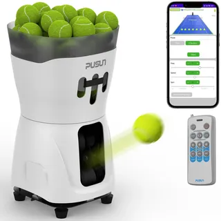 PUSUN Tennisball-Maschine für Anfänger, PT-Mini-Pro, App-gesteuerter Auto-Trenner, 65 Ball-Kapazität, 3–5 Stunden Akkulaufzeit