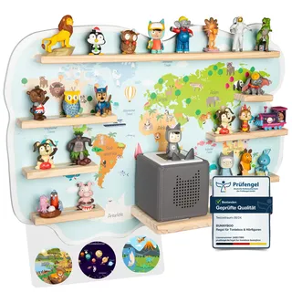 bunnyboo Toniebox Regal - für bis zu 45 Tonies - Testsieger 2024 - Magnetisches Regal für Toniebox und Figuren - geprüfte Qualität - Für Jungen und Mädchen (Weltkarte)