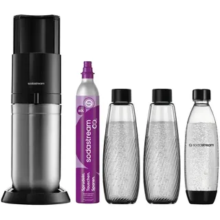 Sodastream Duo schwarz + 2 Glaskaraffen + PET-Flaschen + Zylinder