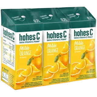 hohes C Milde Orange (3 x 0,2l), 100% Saft, Orangensaft, Vitamin C, ohne Zuckerzusatz laut Gesetz, weniger Säure, vegan