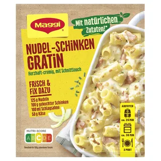 MAGGI Fix für Nudel-Schinken Gratin, überbackene Nudeln mit Schinken in Sahnesauce, 1er Pack (1x33g)