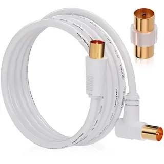 RELIAGINT RL Flex-TV-Antennenkabel, Verlängerungskabel, Kupferleiter, geringer Verlust, für Breitband, DVB-T DVB-T2 DVB-C DVB-S DVB-S2 (5M, Weiß; rechtwinklig)