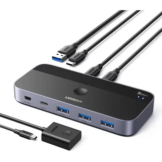 UGREEN USB-C Switch 5 Gbps mit 4 Ports, KVM-Switch für 2 PC, Eingänge und Ausgänge, Plug & Play für Tastatur, Maus, Festplatte, USB-Stick, Drucker, Desktop-Controller und 2 Kabel im Lieferumfang
