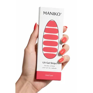 Maniko® UV Gel Strips - Selbstklebende Nagelfolie für bis zu 2 Anwendungen - Vegan & langanhaltend - Maniküre für natürliche Nägel (20 UV Gel Strips) (Vivid Coral)