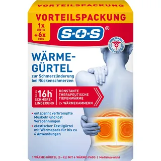 SOS Wärme-Gürtel (1x Wärme-Gürtel + 6 Pads) Rückenwärmer zur Schmerzlinderung bei Rückenschmerzen - wärmender Hüftgürtel für verkrampfte Muskeln & Verspannungen