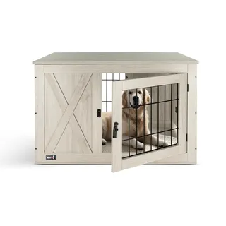 MaxxPet Hundebox Holz, Hundebox für Zuhause, Hundekäfig, Hundehütte Indoor, Gitterbox Hund, Dog Crate, Hundehaus Wohnzimmer, 96x61x64cm, Braun