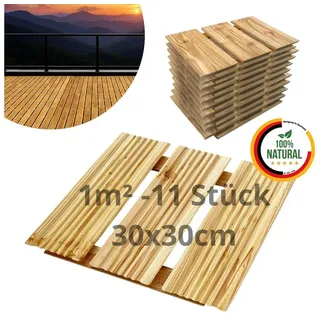 Floranica Trittsteine Holzfliese Terrassenfliese Massives Lärchenholz Balkonfliesen, 30x30 cm, Natur, 11-St., Fein Geriffelt Bodenbelag mit Drainage Balkon-Bodenbelag für Outdoor beige 30 cm x 30 cm