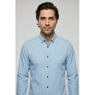 OLYMP Langarmhemd Regular Fit, Businesshemd, Button-down-Kragen, Feincord blau XL