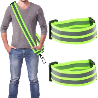 3 Stück Reflektor Gürtel, Elastische Reflektierendes Armbands, Reflektorbänder Armband, Einstellbar Reflektorbänder mit Karabinerhaken, Reflektor Armbänder Set, Laufausrüstung für Walking Wandern