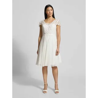 Brautkleid mit Rundhalsausschnitt und Perlen, Offwhite, 40