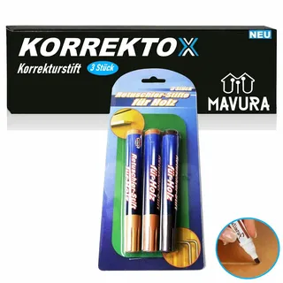 MAVURA Retuschierstift KORREKTOX Reparaturstift Korrekturstift Stift für Möbel, Holz Parkett Furnier Laminat Reparatur [3er Set] braun