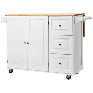 Goplus Küchenwagen mit erweiterter Tischplatte & Schubladen & verstellbare Ablage, Servierwagen mit Handtuchhalter & Gewürzregal, Kücheinsel auf Rollen,