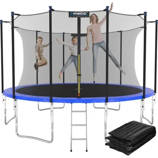 Kinetic Sports Trampolin Outdoor Salto Plus 430 cm  inkl. Sicherheitsnetz und Leiter Blau