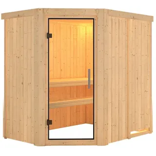 Karibu Sauna Saja - 68 mm Systemsauna - 230 Volt Plug & Play-Ohne Ofen-Ohne Dachkranz-Klarglas Ganzglastür