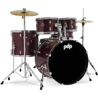 Pacific Drums Center Stage 5-teiliges Drumkit, 22" Bassdrum, Ruby Red Sparkle, inkl. Hardware, Becken & Drumhocker, Finish Ply