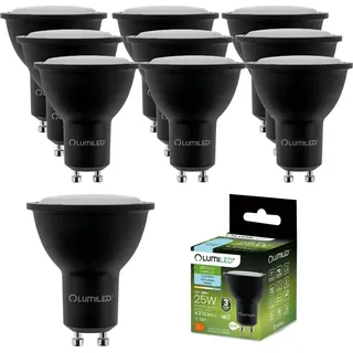 Lumiled 10x Led-lampe GU10 3W = 25W 270lm 6500K Kaltweiß Schwarz