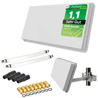 Sat Flachantenne Twin LNB HD Sat Anlage für 2 Teilnehmer H30D2+ kompakte Sat-Antenne mit Fensterhalterung und Zubehör Set - Starke Empfangsleistung für alle Satelliten von netshop 25