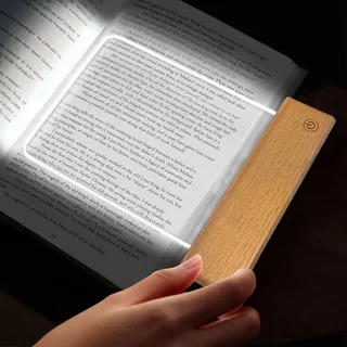 Maxspace Leselampe Buch, 3 Lichtfarben Dimmbares LED Buchlampe mit Timer, Wiederaufladbare Buch Leselampe für Nachtlesungen im Bett (Holz)