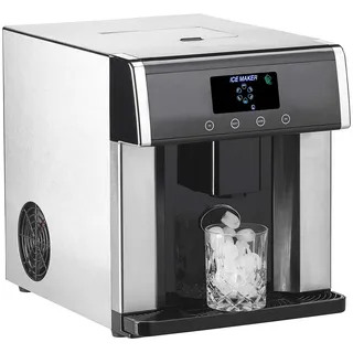 Rosenstein & Söhne Eiswürfelmaschine & Wasserspender V2 mit XL-Display, Edelstahl-Gehäuse