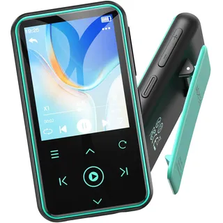 AGPTEK 64GB MP3 Player mit Sport Clip, Bluetooth 5.3 Player mit 1,8 Zoll TFT Farbbildschirm, Mini Musik Player mit Touch-Tasten, FM Radio, Schrittzähler, unterstützt bis 128GB SD Karte, Blau