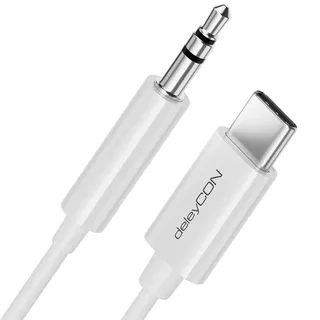 deleyCON 0,5m USB-C zu 3,5 mm Klinke Kabel AUX Klinkenkabel Audio Kabel Kompatibel mit Apple Samsung Google Huawei Xiaomi Smartphone Handy Tablet Auto KFZ Kopfhörer Klinkenbuchse - Weiß