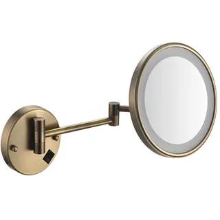 Make-up-Spiegel mit Beleuchtung und 10-facher Vergrößerung, LED-Badezimmer-Kosmetikspiegel zur Wandmontage, schwenkbarer, ausziehbarer Rasierspiegel, Messing, USB (Farbe: Gold, Größe: Hardwi ( Color :