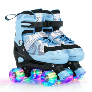 TOMSHOO Rollschuhe Kinder, 4 Größen Verstellbare Quad Rollschuhe Mädchen Jungen für Anfänger, Bequeme und Atmungsaktive Rollschuhe für Kinder für Weihnachts und Geburtstags Geschenke