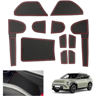 GAFAT Kompatibel mit Neu Kia EV3 GT Line 2025 2026 2027 Antirutschmatten, EV3 ab 2025- Gummimatten rutschfest Non-Slip Schutzmatten für Mittelkonsole, Becherhalter,Türnaht, EV3 Zubehör (Rot)